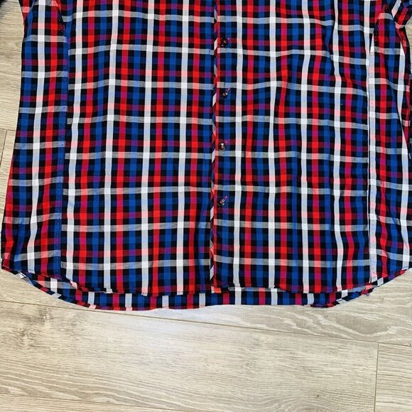 Au Noir Mens Button Down Shirt Sz 8 4XL plaid RedBlue Long Sleeve Cufflink Shirt - Picture 3 of 15